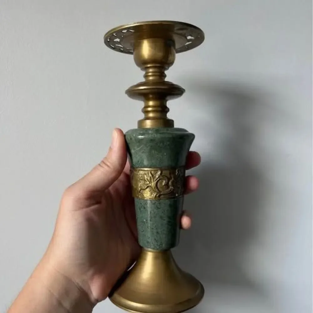 Vintage Green Marble and Brass Candle Holder - needs repair